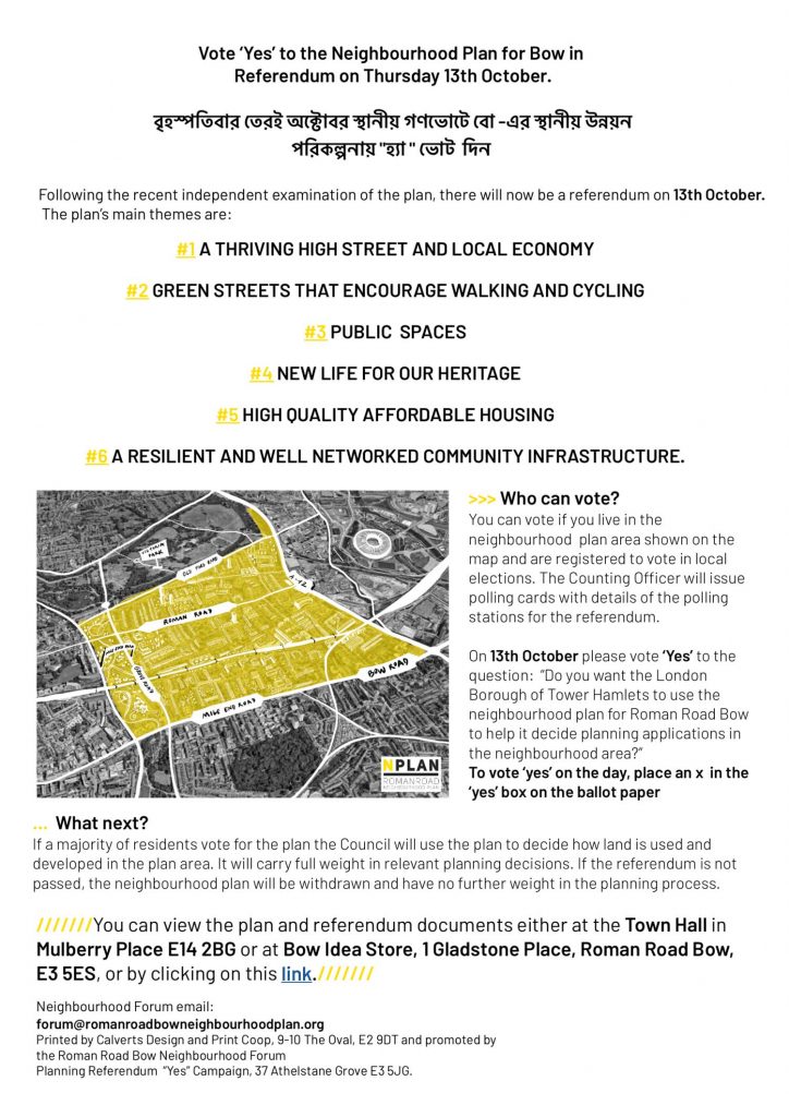 Roman Road Bow Neighbourhood Plan referendum leaflet