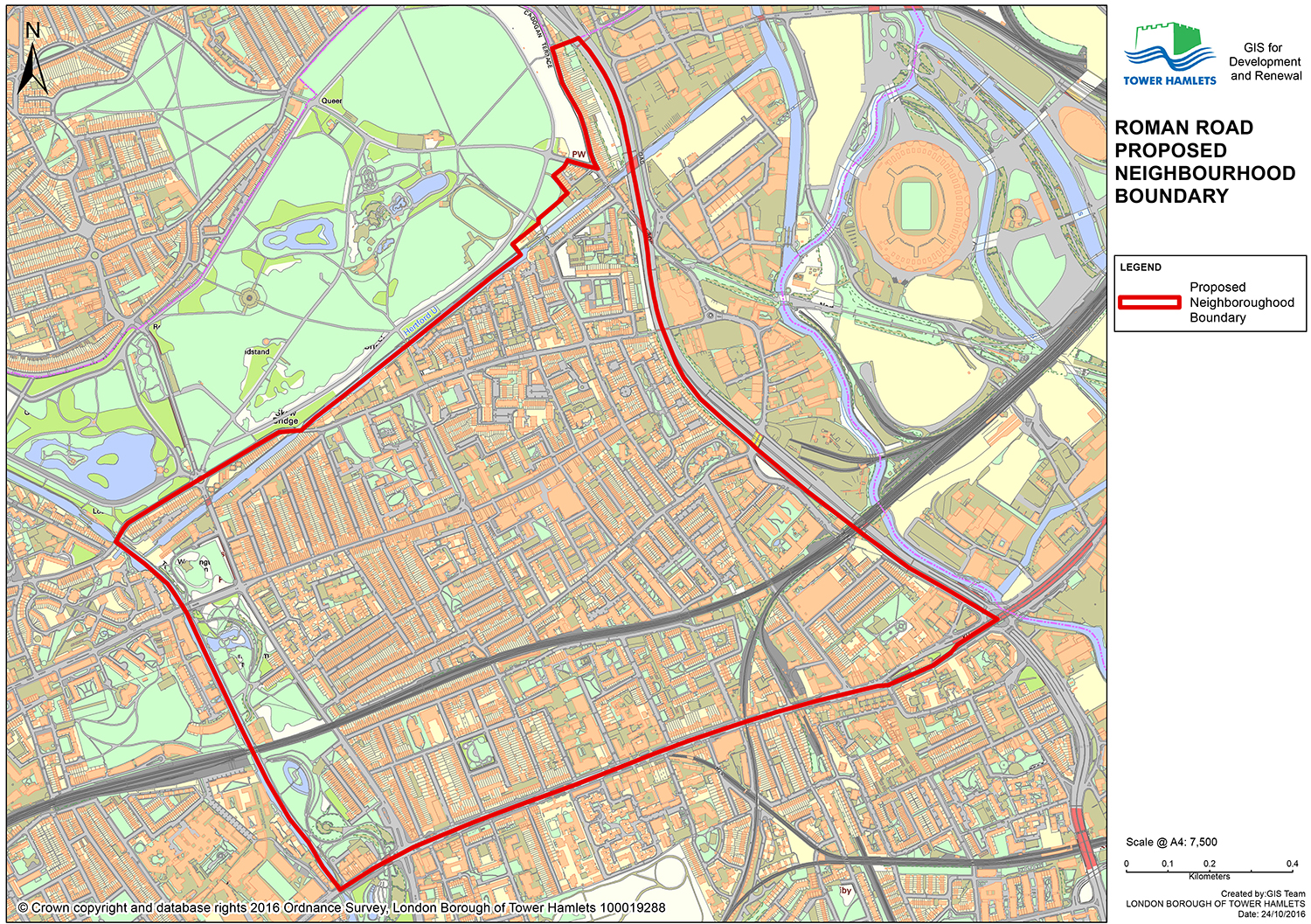 GIS map of Roman Road Neighbourhood Plan proposed area boundary